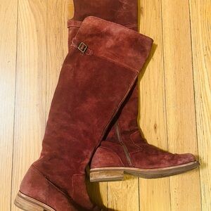 Kork-Ease Over the Knee Suede Boots - Deep Red